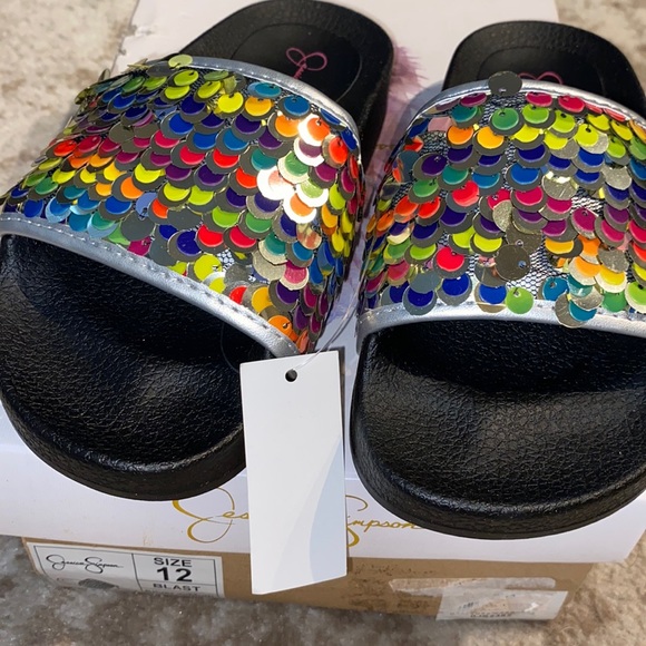 Silver w/Multi Girl Slides - Picture 1 of 3